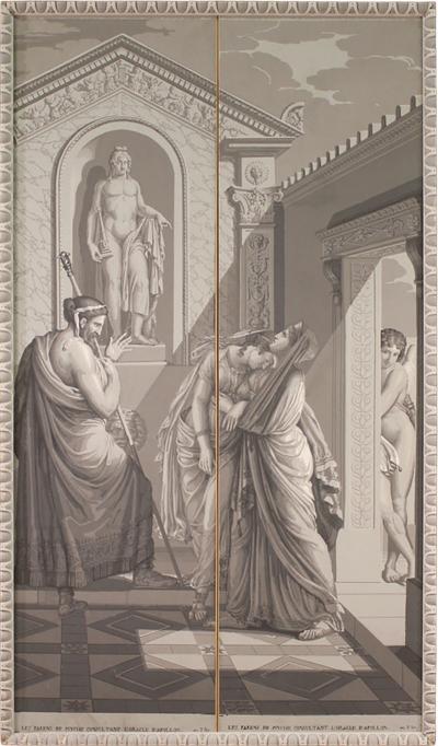 Great 19th century mythological grisaille painting Cupid and Psyche