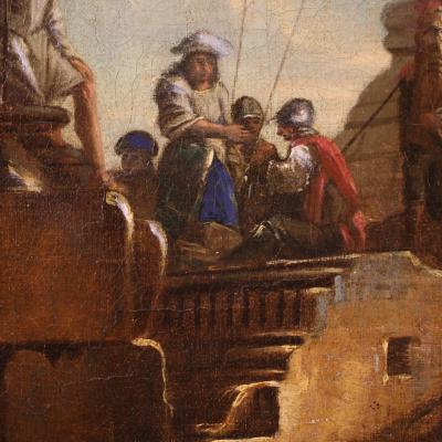 Great Capriccio Painting with Classical Ruins and Figures from the 18th Century