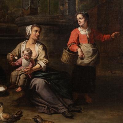 Great Flemish genre scene painting from the 17th century