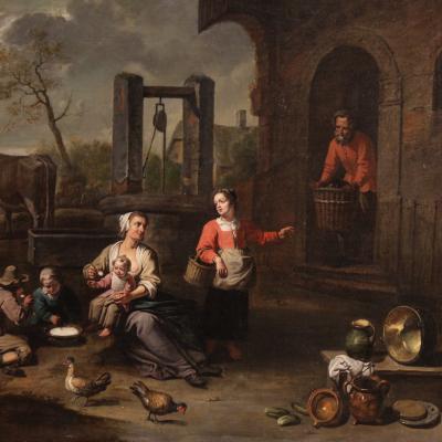 Great Flemish genre scene painting from the 17th century
