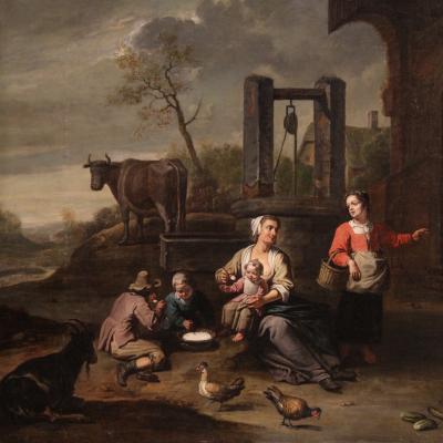 Great Flemish genre scene painting from the 17th century