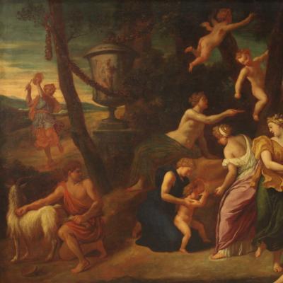 Great Italian painting from the 17th century infant Zeus and the goat Amalthea