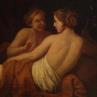 Great Italian painting from the 17th century infant Zeus and the goat Amalthea