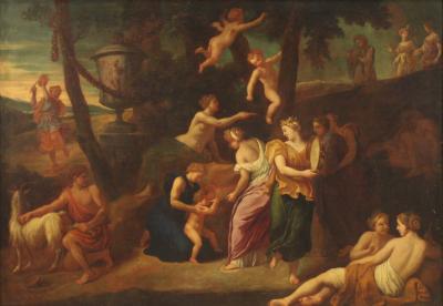 Great Italian painting from the 17th century infant Zeus and the goat Amalthea