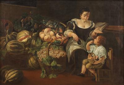 Great Italian painting from the 18th century genre scene with still life