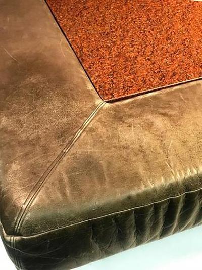 Great Modern Sculptural Triangular Leather Granite and Walnut Bench