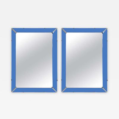 Great Pair of Art Deco Cobalt Blue and Clear Mirrors