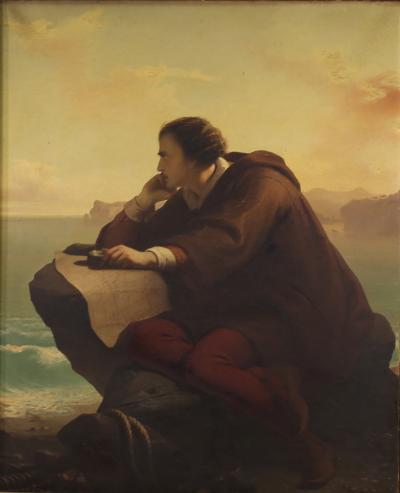 Great painting signed Mauro Conconi and dated 1853 Christopher Columbus