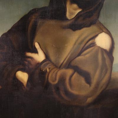 Great religious painting signed and dated 1865 Saint Francis