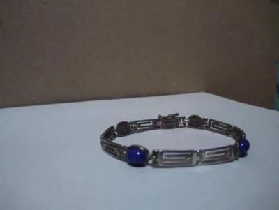 Greek Key Link Sterling Silver and Lapis Lazuli Bracelet