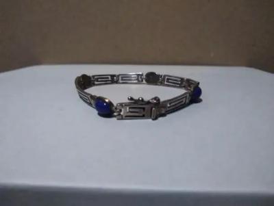 Greek Key Link Sterling Silver and Lapis Lazuli Bracelet