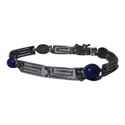 Greek Key Link Sterling Silver and Lapis Lazuli Bracelet