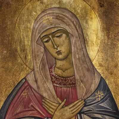 Greek Wood Painted Mother of God Umilenie 