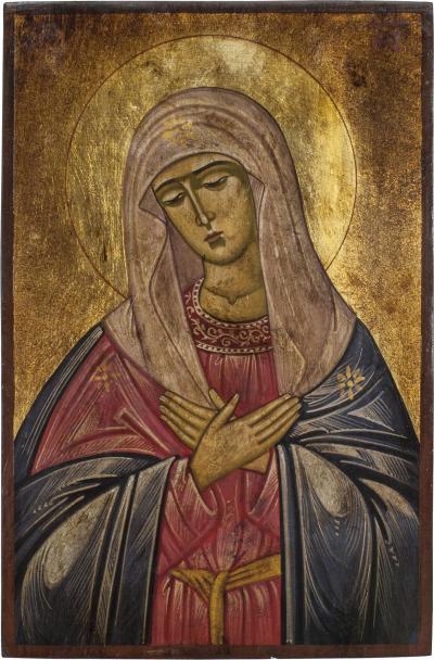 Greek Wood Painted Mother of God Umilenie 