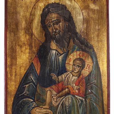 Greek Wood Painted St Simeon