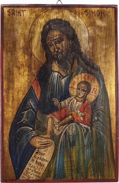 Greek Wood Painted St Simeon