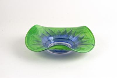 Green Blue Murano Glass Bowl Handpainted Italy circa 1970