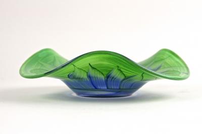 Green Blue Murano Glass Bowl Handpainted Italy circa 1970