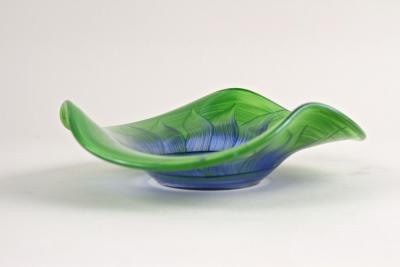 Green Blue Murano Glass Bowl Handpainted Italy circa 1970