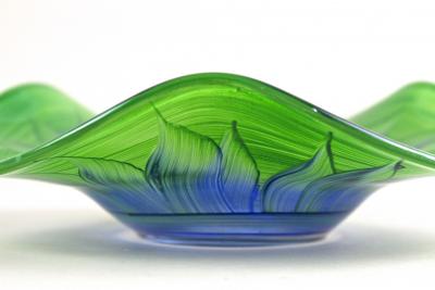 Green Blue Murano Glass Bowl Handpainted Italy circa 1970