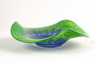 Green Blue Murano Glass Bowl Handpainted Italy circa 1970