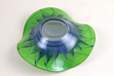 Green Blue Murano Glass Bowl Handpainted Italy circa 1970