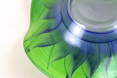Green Blue Murano Glass Bowl Handpainted Italy circa 1970