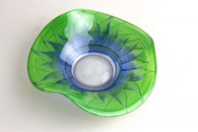 Green Blue Murano Glass Bowl Handpainted Italy circa 1970