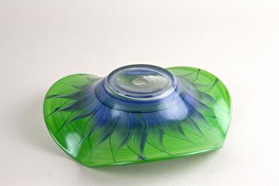 Green Blue Murano Glass Bowl Handpainted Italy circa 1970