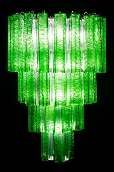 Green Midcentury Murano Glass Tronchi Four Tier Chandelier 1960