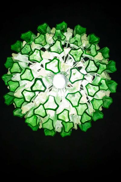Green Midcentury Murano Glass Tronchi Four Tier Chandelier 1960