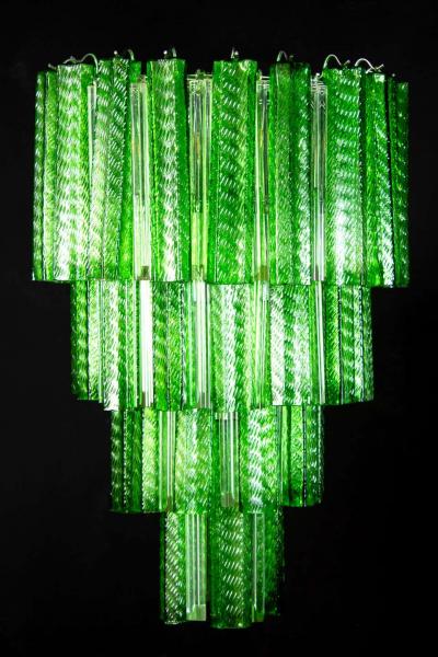 Green Midcentury Murano Glass Tronchi Four Tier Chandelier 1960