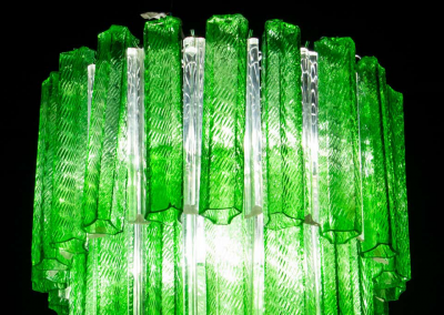 Green Midcentury Murano Glass Tronchi Four Tier Chandelier 1960