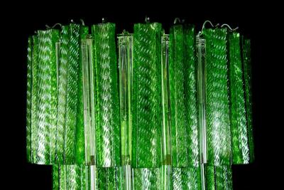 Green Midcentury Murano Glass Tronchi Four Tier Chandelier 1960