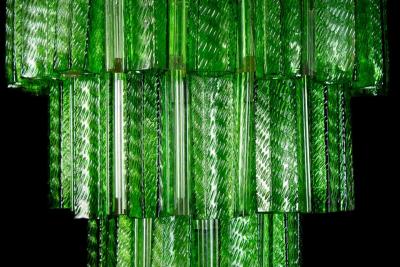 Green Midcentury Murano Glass Tronchi Four Tier Chandelier 1960