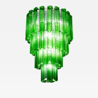 Green Midcentury Murano Glass Tronchi Four Tier Chandelier 1960