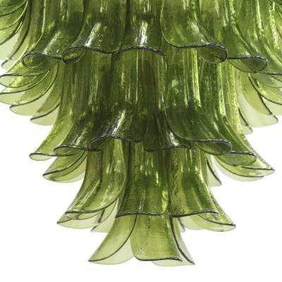 Green Murano Glass Petal Chandelier with Gold Toned Support Italy