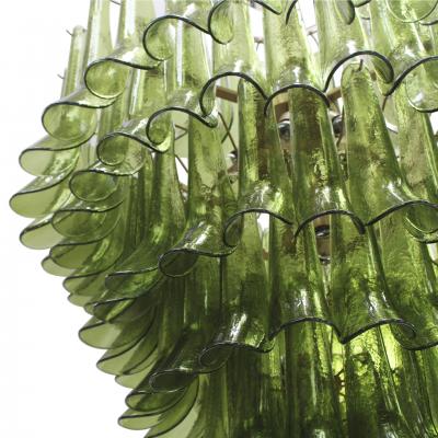 Green Murano Glass Petal Chandelier with Gold Toned Support Italy