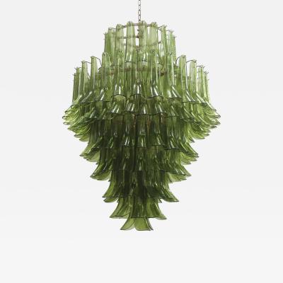 Green Murano Glass Petal Chandelier with Gold Toned Support Italy