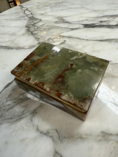 Green Onyx Stone Jewelry or Trinket Box with Natural Veining