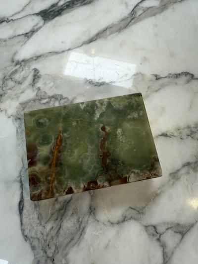 Green Onyx Stone Jewelry or Trinket Box with Natural Veining