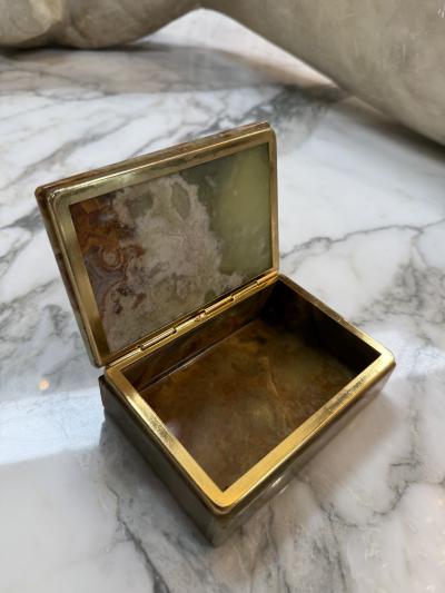 Green Onyx Stone Jewelry or Trinket Box with Natural Veining