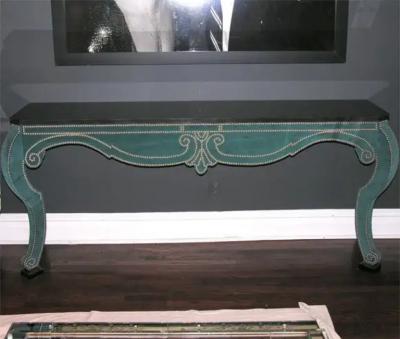 Green Teal Velvet Wall Mount Console with Black Granite Top