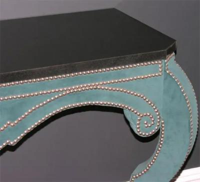 Green Teal Velvet Wall Mount Console with Black Granite Top