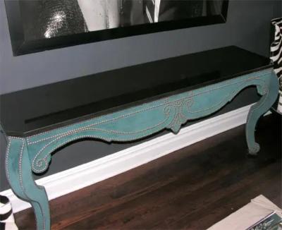 Green Teal Velvet Wall Mount Console with Black Granite Top