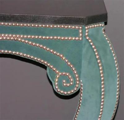 Green Teal Velvet Wall Mount Console with Black Granite Top