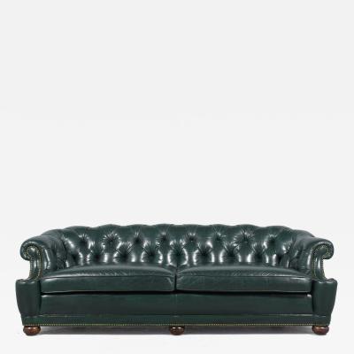 Green Vintage Chesterfield Leather Sofa Refurbished 1970s Italian Elegance