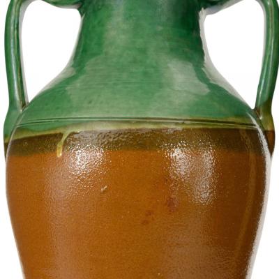 Green and Brown Glazed Ceramic Urn