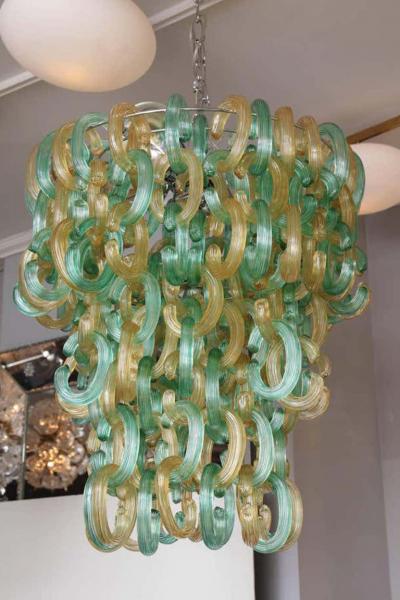 Green and Gold Murano Glass C Link Chandelier
