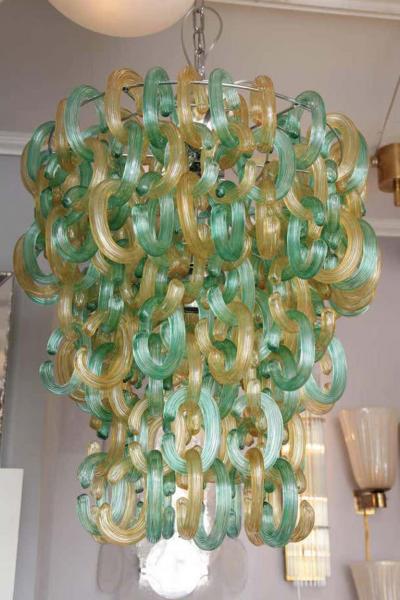 Green and Gold Murano Glass C Link Chandelier